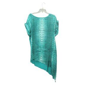 Kaktus High Low Top Shirt Women Size Extra Large 2X Faux Animal Print Green